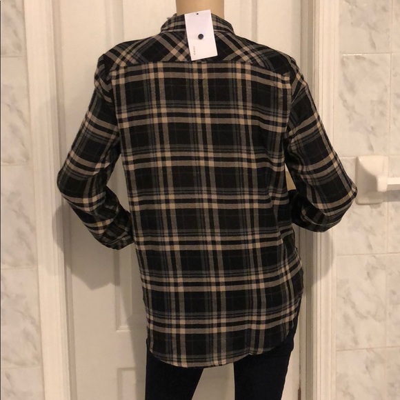 BLACK & BROWN CHECKERED FLANNEL BUTTON DOWN TOP - Picture 6 of 7